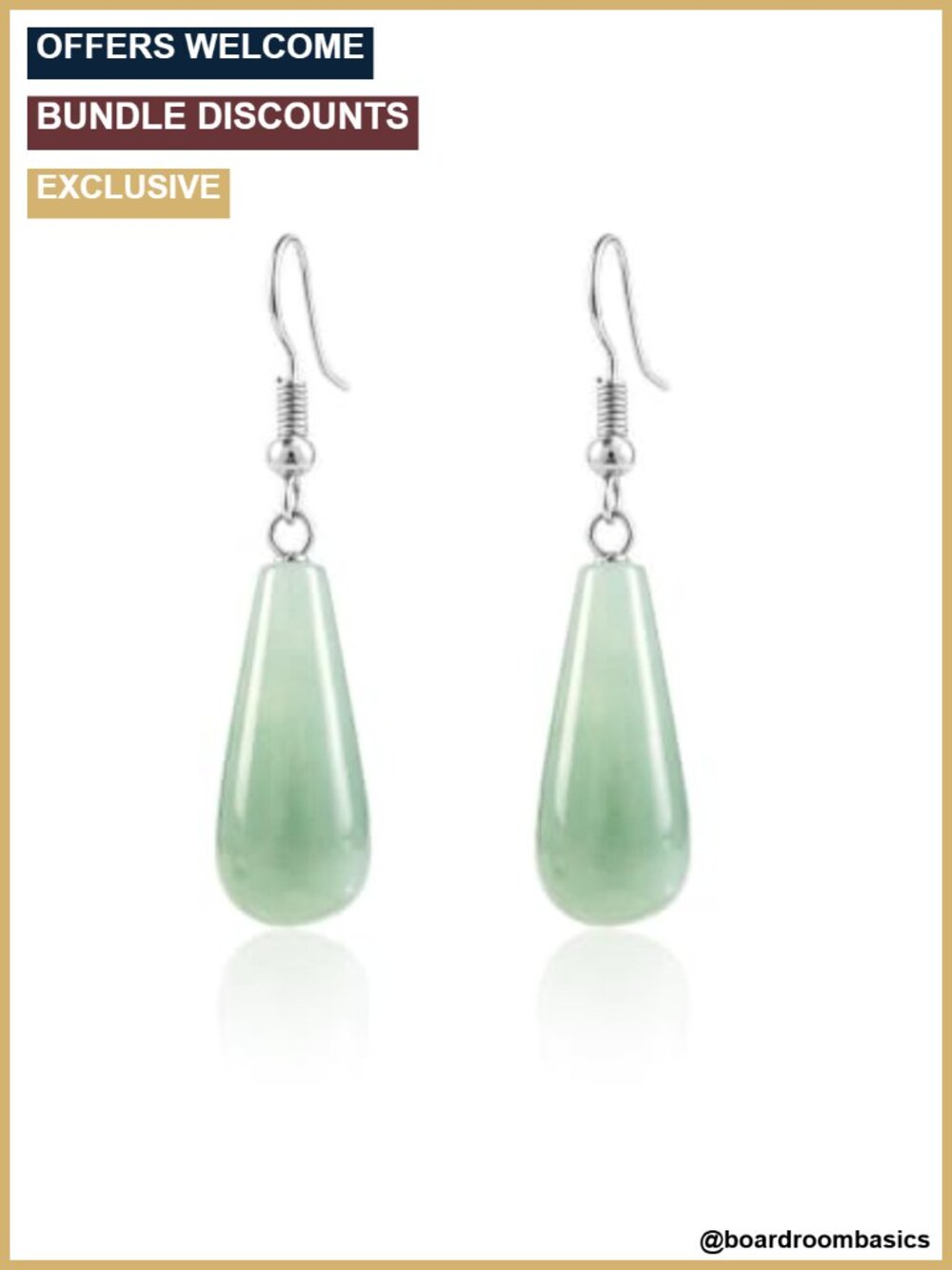 Natural Jade Dangle Drop Earrings Silver-Plated Brass Hooks